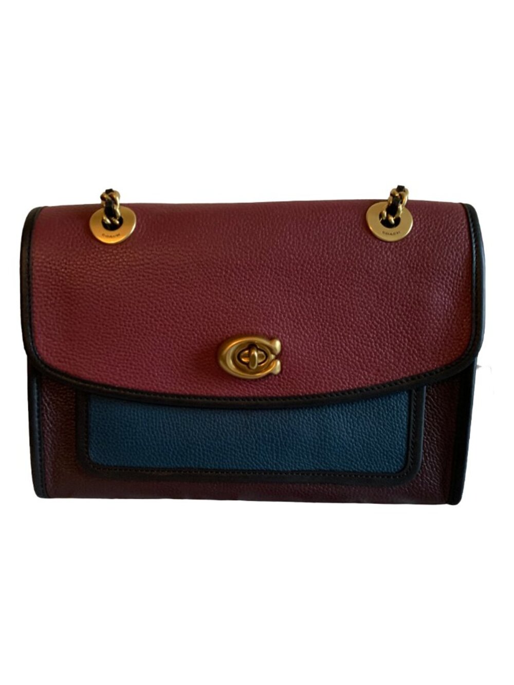 NWT COACH Peacock Colorblock Multi Parker Leather Shoulder Bag w. Chain Strap - Picture 9 of 13